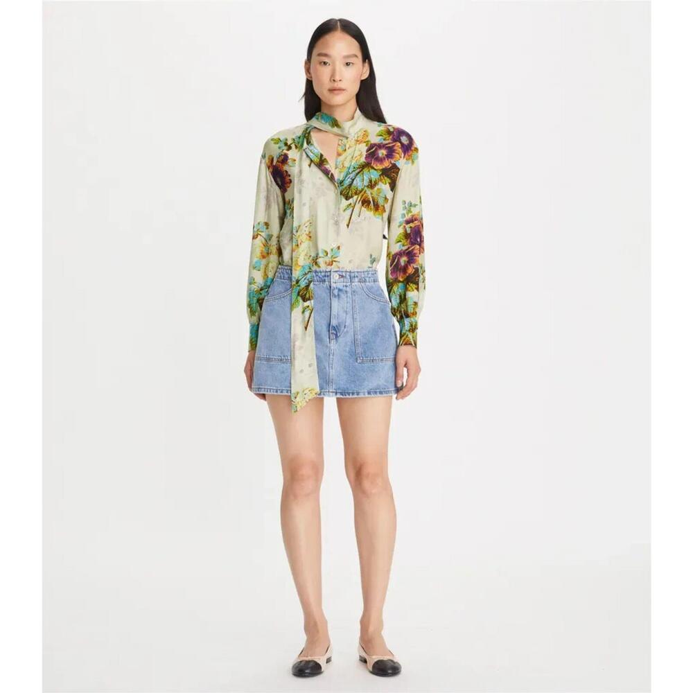 Sold Tory Burch Printed Viscose Bow Blouse top $448 size 14 NN34 - Picture 6 of 10
